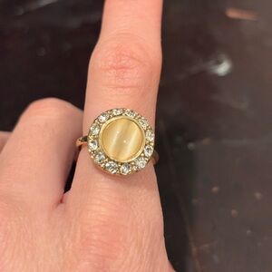 Gold Plated Pink Pearl Rhinestone Ring